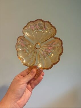 vintage Jeannette Glass clover-shaped carnival glass dish